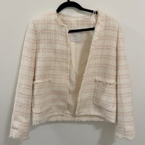 Mango (MNG) Tweed Plaid Blazer – Cream / Beige – Size S